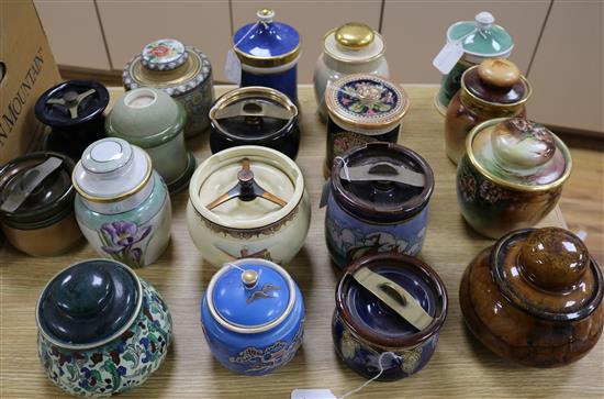 A Royal Doulton ship-decorated tobacco jar and 15 other tobacco jars, various (16)